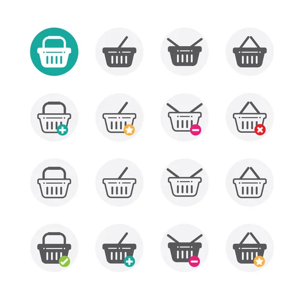 Shopping basket icons with add, remove and favorite signs — Stock Vector