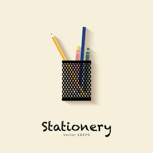 Stationery in pen holder — Stock Vector
