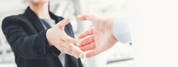 Businesswoman making handshake with a businessman — Stock Photo, Image