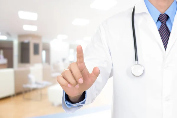 Doctor hand touching empty virtual screen — Stock Photo, Image