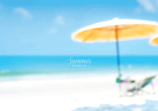 Blur hermosa playa de verano con silla de playa y sombrilla - summ — Vector de stock