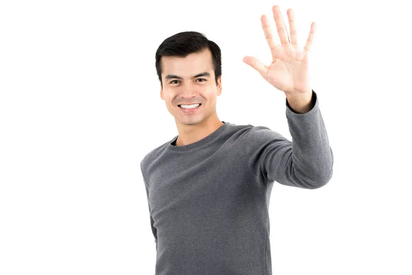 Молодий чоловік робить високі п'ять жестів — стокове фото