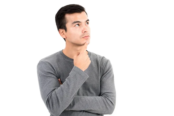Thoughtful man with eyes looking up — Stock Photo, Image