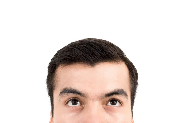 Homem metade superior do rosto com os olhos olhando para cima — Fotografia de Stock