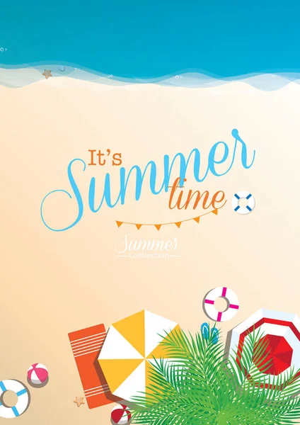Kleurrijke zomer beach vector achtergrond, bovenaanzicht — Stockvector