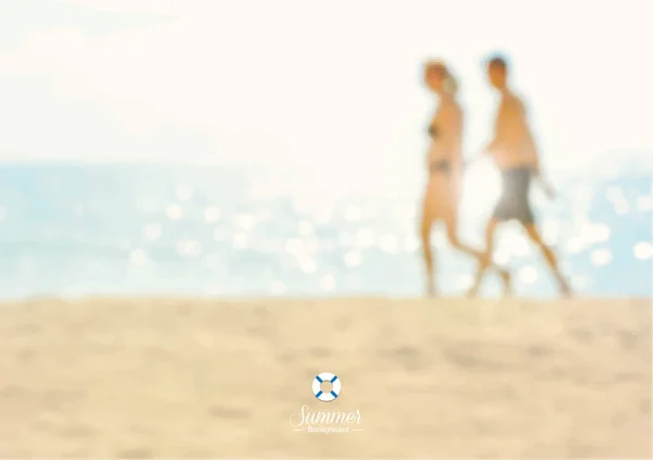 Casal Blur andando na praia - férias de verão vetor backgro — Vetor de Stock