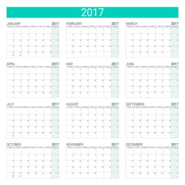 2017 takvim (veya Resepsiyon Planlayıcısı) 12 ay ayarla