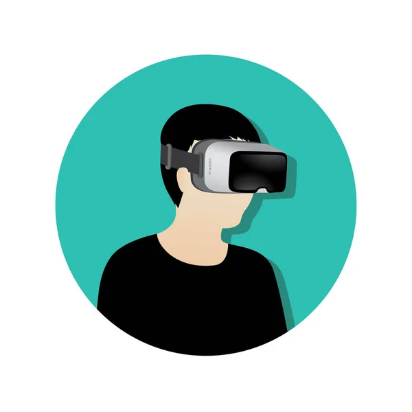 Un hombre que lleva gafas de realidad virtual (o VR) - icono de vector — Vector de stock