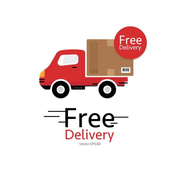 Red delivery car (truck) vector icon with Free Delivery sign — Stock Vector