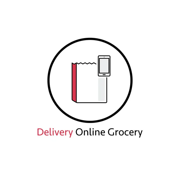 Service en ligne de livraison de nourriture et d'épicerie, icône vectorielle — Image vectorielle