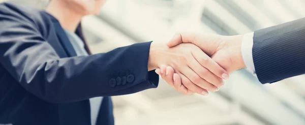 Empresária fazendo aperto de mão com um homem de negócios — Fotografia de Stock