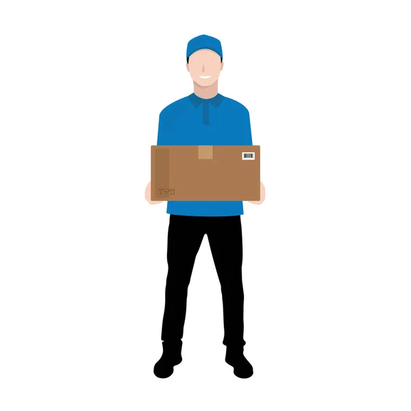 Uomo di consegna in uniforme blu — Vettoriale Stock