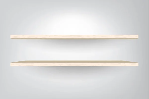 Empty wood shelves on light gray background — Stock Vector