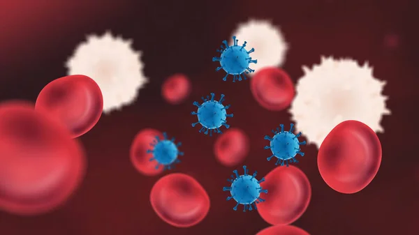 Partículas Virus Torrente Sanguíneo Con Glóbulos Rojos Blancos — Foto de Stock