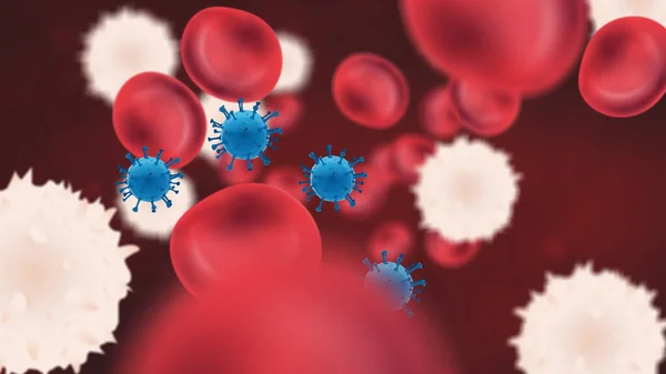Partículas Virus Torrente Sanguíneo Con Glóbulos Rojos Blancos — Foto de Stock