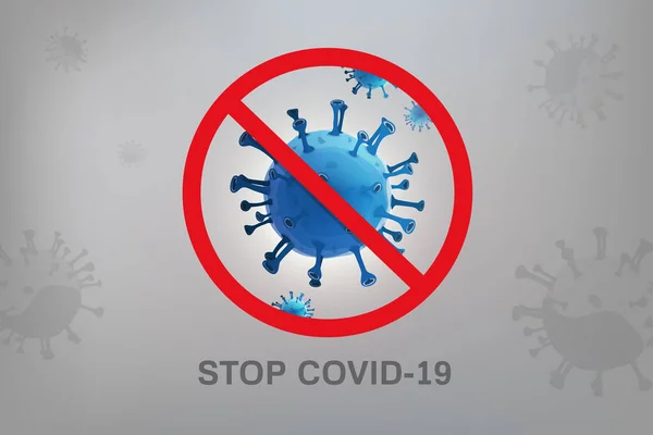 Stop Covid Sign Dengan Partikel Virus Pada Latar Belakang Abu - Stok Vektor