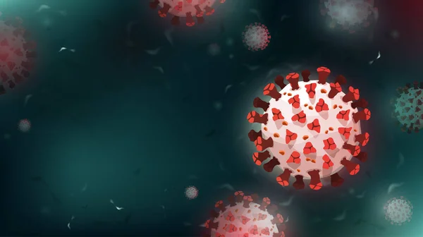 Partículas Coronavirus Covid Fondo Microscópico Verde Oscuro Con Espacio Copia — Vector de stock