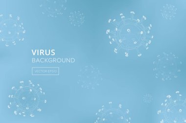 Beyaz virüs parçacığı açık mavi arkaplanda metin için boşluk ile ana hatlarını çizer