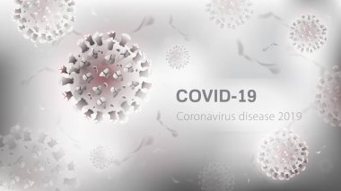 Beyaz gri arkaplanlı Coronavirus parçacıkları metin için boşluk