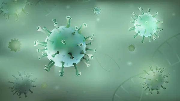 Mikroskopische Viruspartikel Und Dna Auf Hellgrünem Hintergrund Mit Kopierraum — Stockvektor