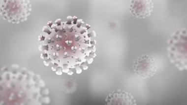 Beyaz gri arkaplanda yüzen Coronavirus parçacıkları