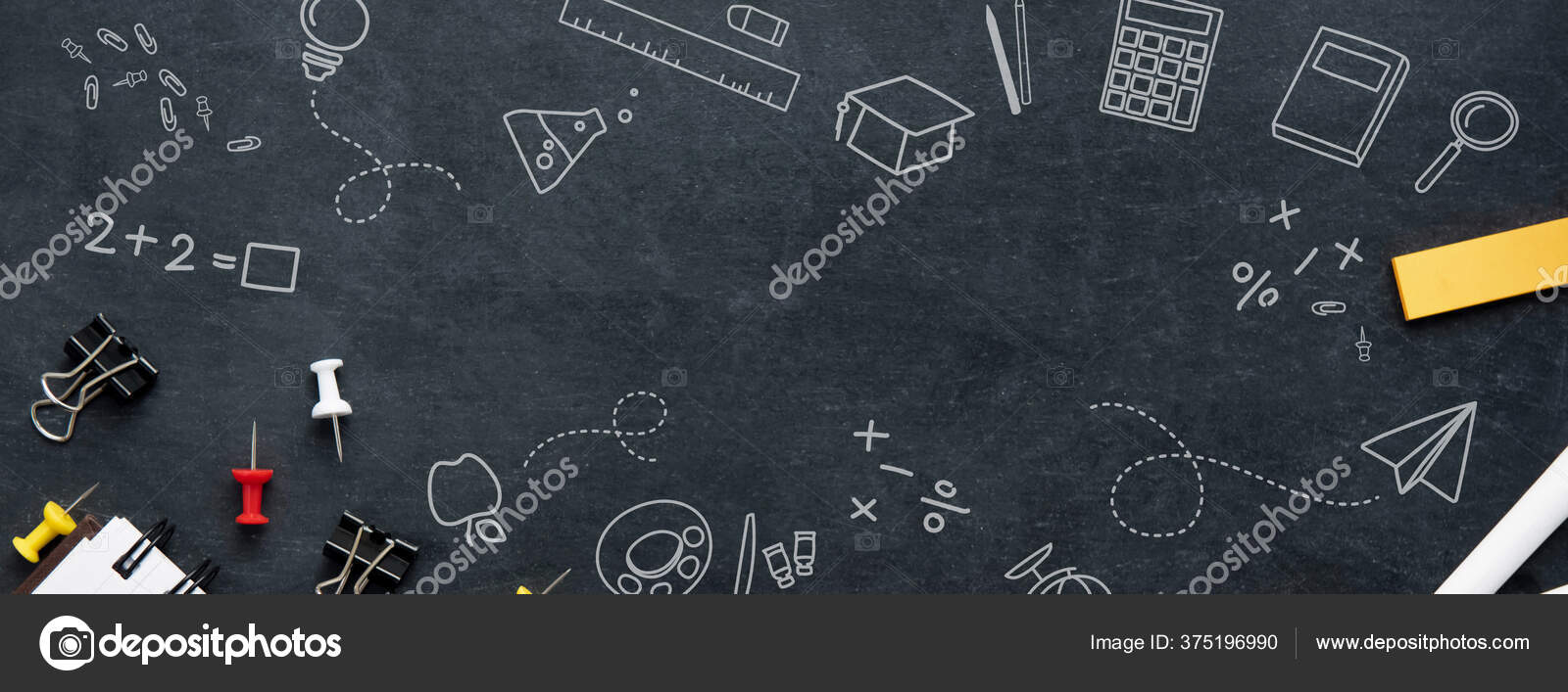 Back School Education Banner Background Stationery Doodle Drawings  Blackboard Top Stock Photo by ©kritchanut 375196990