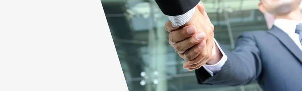 Handshake Businessmen Panoramic Banner Background Copy Space — Stock Photo, Image