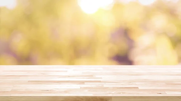 Trä Bordsskiva Suddig Abstrakt Naturliga Bladverk Bokeh Bakgrund Vintage Ton — Stockfoto