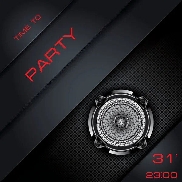 Audio speaker on abstract black background. Party time. Vector t — Stock Vector