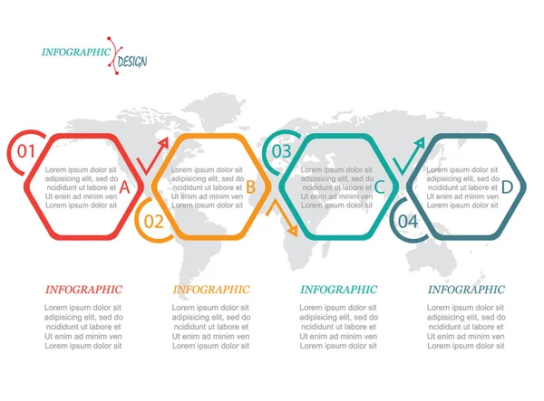 4 つのオプションと世界地図ベクター フラット インフォ グラフィックの要素. ストックイラスト