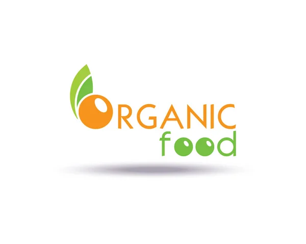 Plantilla de alimentos orgánicos diseño de texto. Logotipo, icono, signo o símbolo — Archivo Imágenes Vectoriales