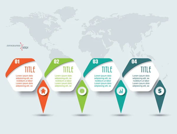 Wektora infographic elementy z 4 Opcje i mapa świata. Templa — Wektor stockowy