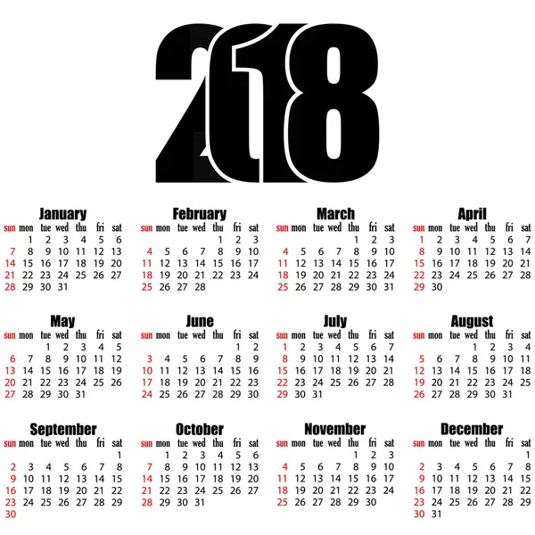 Calendario 2018 año diseño plano, estilo simple . — Vector de stock