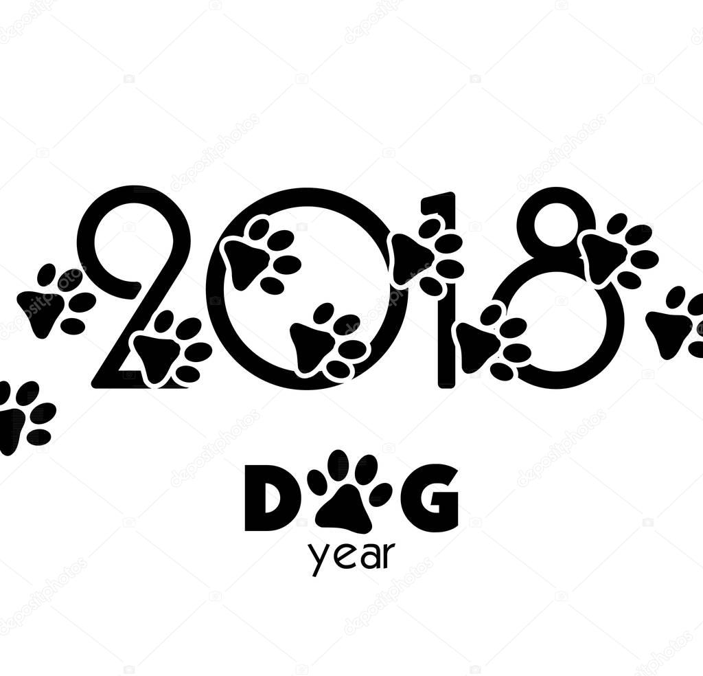 2018 New Year creative background design with dog paws 
