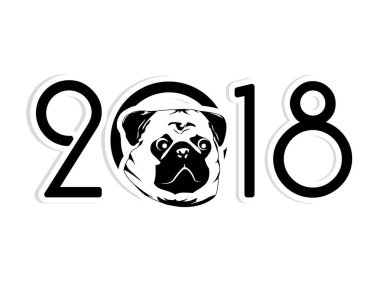 2018 yeni yıl yaratıcı arka plan tasarımı ile pug köpek 