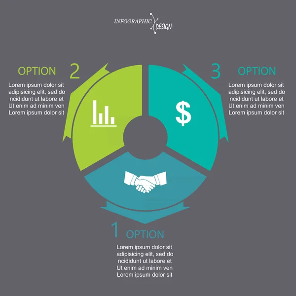 Vector cirkel infographic med pilar och 3 alternativ. Cykel — Stock vektor