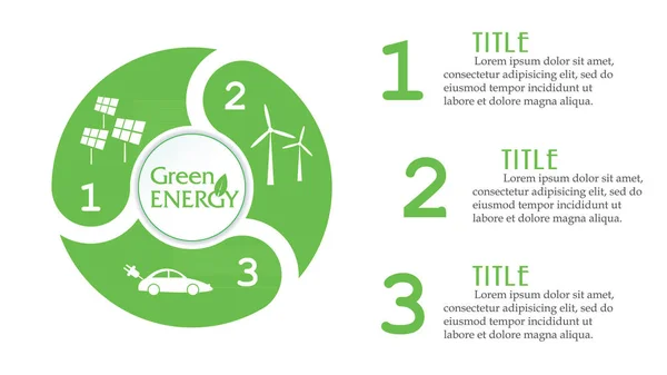 Infográfico de círculo vetorial com 3 opções. Energias renováveis . — Vetor de Stock