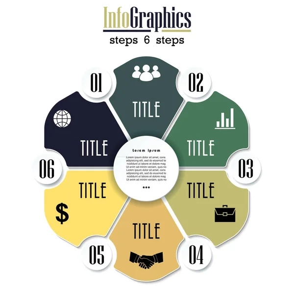 Modelo de infográfico de gráfico de círculo vetorial com 6 opções . — Vetor de Stock