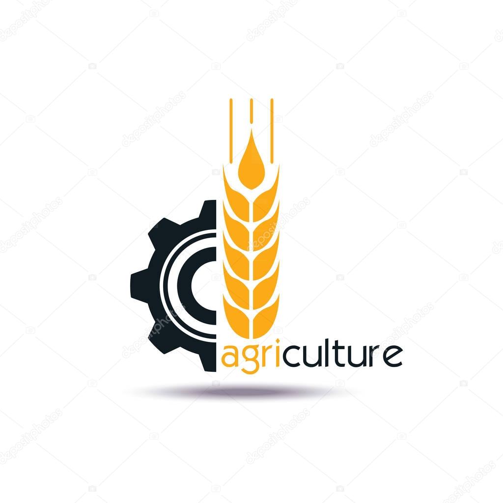 Agriculture Logo Template Design. Icon, Sign or Symbol. Vector flat design with cogwheel and wheat ear