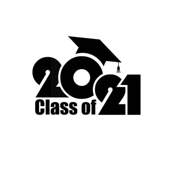 Clase 2021 con casquillo de graduación. Diseño plano simple sobre fondo blanco — Archivo Imágenes Vectoriales