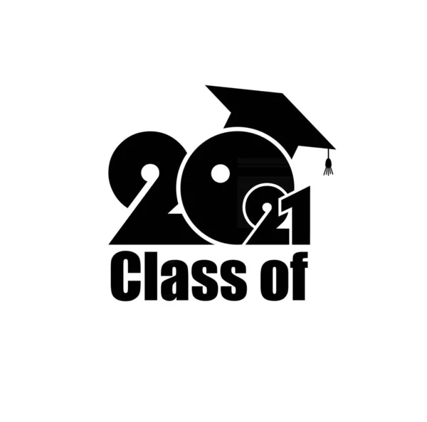 Clase 2021 con casquillo de graduación. Diseño sobre fondo blanco — Archivo Imágenes Vectoriales