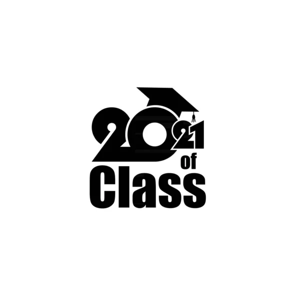 卒業キャップとテキストと2021年のクラス。白のフラットデザイン — ストックベクタ