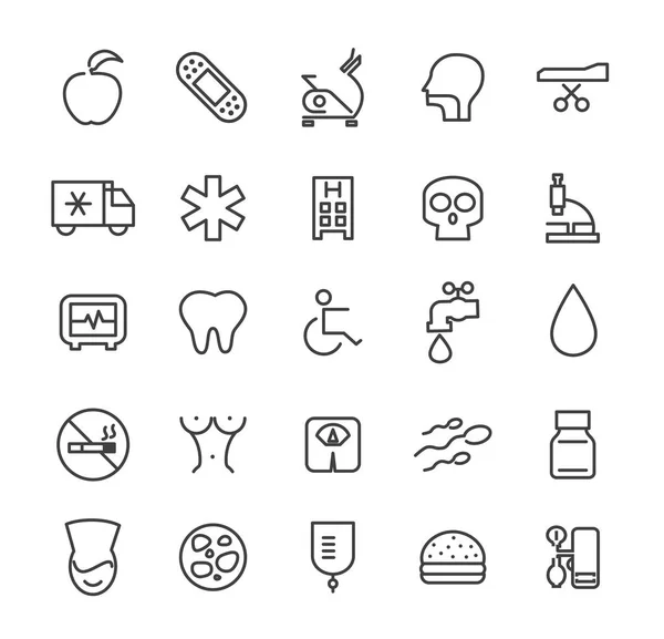 Conjunto de iconos de línea delgada médica simple mínima sobre fondo blanco — Vector de stock