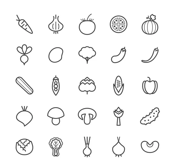 Set of Quality Isolated Universal Standard Minimal Simple Black Thin Line Vegetables Icons on White Background — Stock Vector