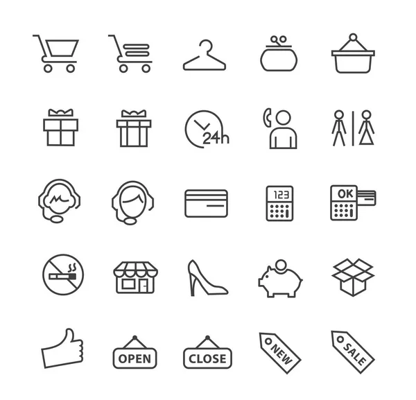 Conjunto de iconos de compras de línea delgada negra elegante y simple sobre fondo blanco . — Vector de stock