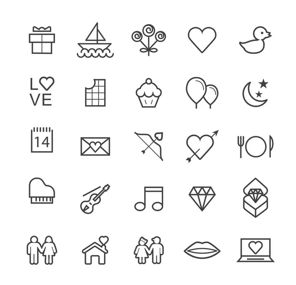 Set de iconos de línea delgada negra estándar universal estándar mínimo simple de San Valentín sobre fondo blanco — Vector de stock