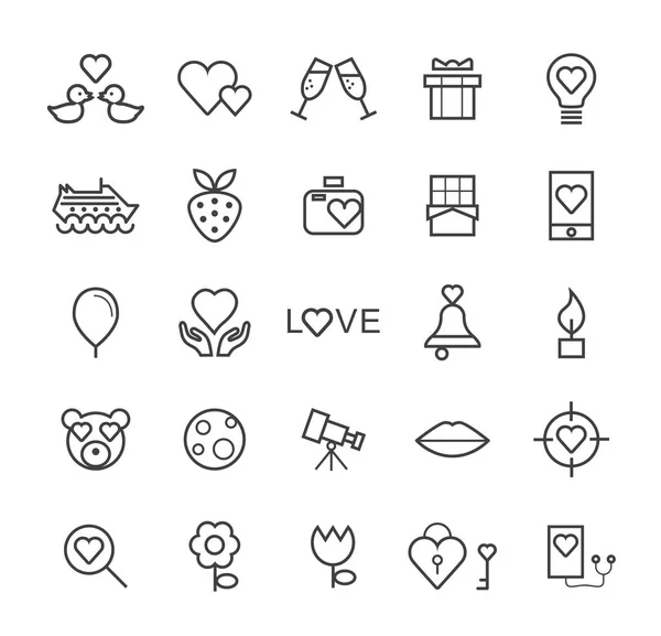Set de iconos de línea delgada negra estándar universal estándar mínimo simple de San Valentín sobre fondo blanco — Vector de stock