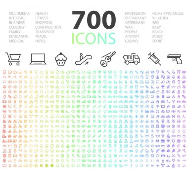 Set of 700 Minimal Modern Universal Standard High Quality Thin Line Icons on White Background clipart