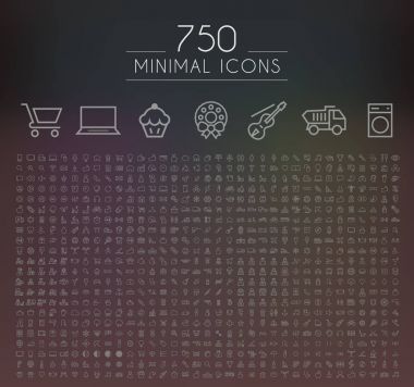 Set of 750 Minimal Universal Isolated Modern Elegant Thin Line Icons on Black Background clipart