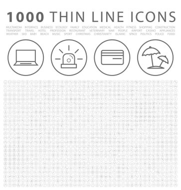 Çembersel düğmelerdeki 1000 adet izole edilmiş Modern Basit Siyah Simge seti. Beyaz Arkaplanda Vektör Elementleri
